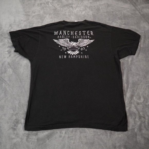 Harley Davidson Shirt Mens Black logo‎ Biker Ride Script Manchester NH Laconia - Picture 3 of 9